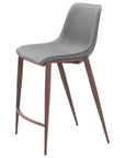 Set of Two 26" Slate Gray And Brown Faux Leather And Fabric And Steel Counter Height Bar Chairs
