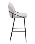 Set of Two 30" Ivory And Black Shearling And Fabric And Steel Bar Height Bar Chairs