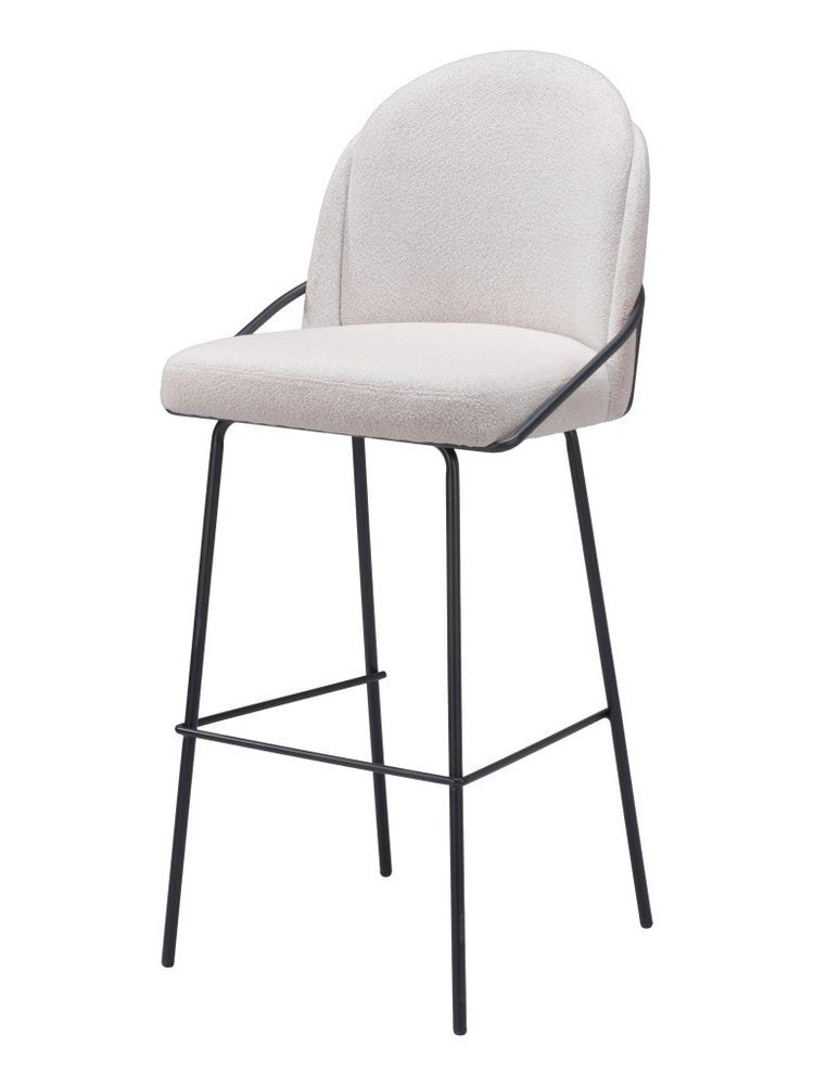 Set of Two 30" Ivory And Black Shearling And Fabric And Steel Bar Height Bar Chairs