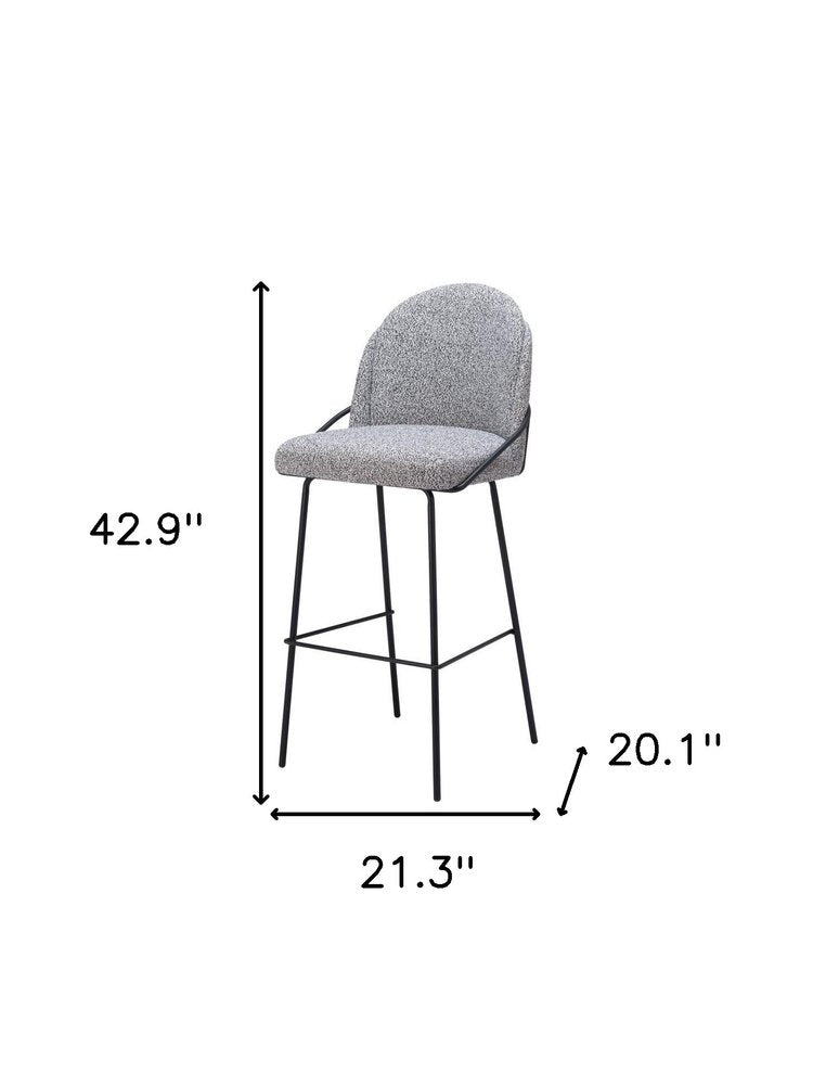 Set of Two 30" Light Gray And Black Shearling And Fabric And Steel Bar Height Bar Chairs