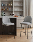 Set of Two 30" Light Gray And Black Shearling And Fabric And Steel Bar Height Bar Chairs