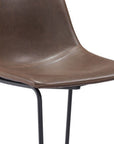 Set of Two 29" Espresso And Black Faux Leather And Steel Counter Height Bar Chairs