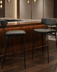 Set of Two 30" Black Faux Leather And Steel Low Back Bar Height Bar Chairs