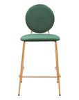 Set of Two 26" Green And Gold Velvet And Steel Counter Height Bar Chairs
