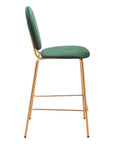 Set of Two 26" Green And Gold Velvet And Steel Counter Height Bar Chairs