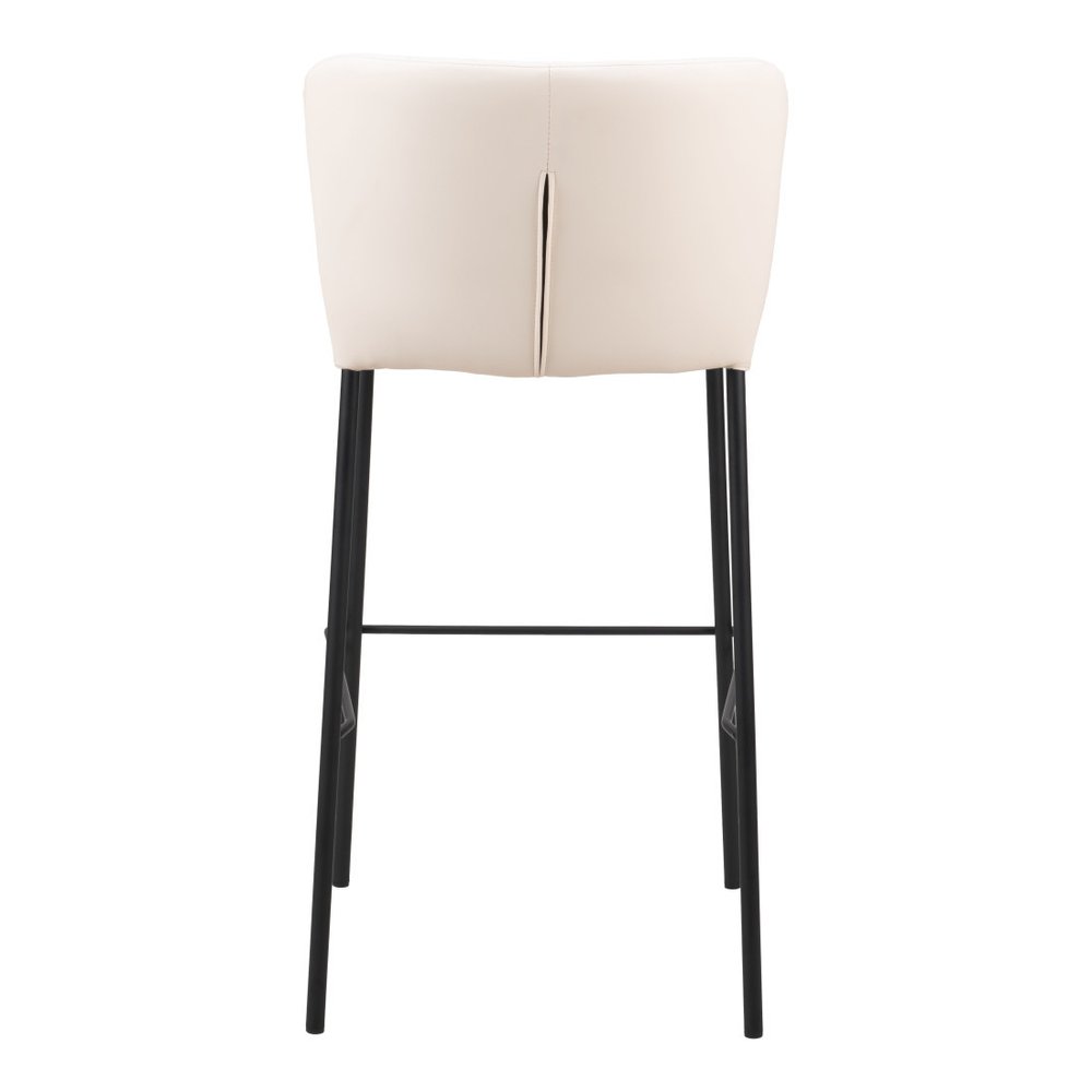 Set of Two 29" Cream And Black Faux Leather And Fabric And Steel Bar Height Bar Chairs