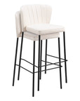 Set of Two 29" Cream And Black Faux Leather And Fabric And Steel Bar Height Bar Chairs