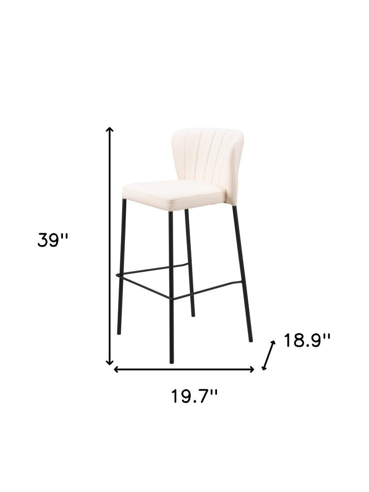 Set of Two 29" Cream And Black Faux Leather And Fabric And Steel Bar Height Bar Chairs