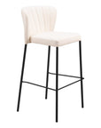 Set of Two 29" Cream And Black Faux Leather And Fabric And Steel Bar Height Bar Chairs