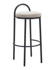 Set of Two 30" Beige And Black Chenille And Steel Low Back Bar Height Bar Chairs