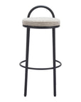 Set of Two 30" Beige And Black Chenille And Steel Low Back Bar Height Bar Chairs
