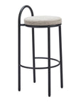 Set of Two 30" Beige And Black Chenille And Steel Low Back Bar Height Bar Chairs