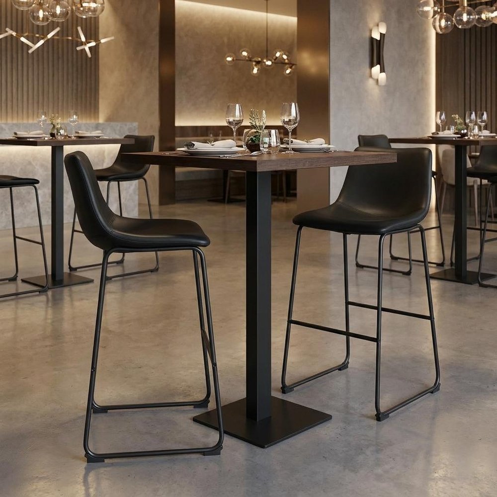 Set of Two 29" Black Faux Leather And Steel Counter Height Bar Chairs