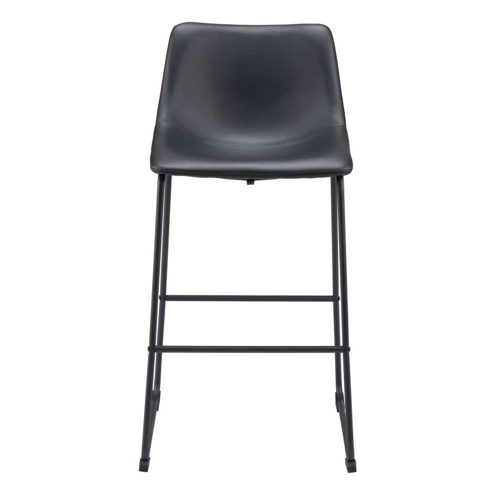 Set of Two 29" Black Faux Leather And Steel Counter Height Bar Chairs
