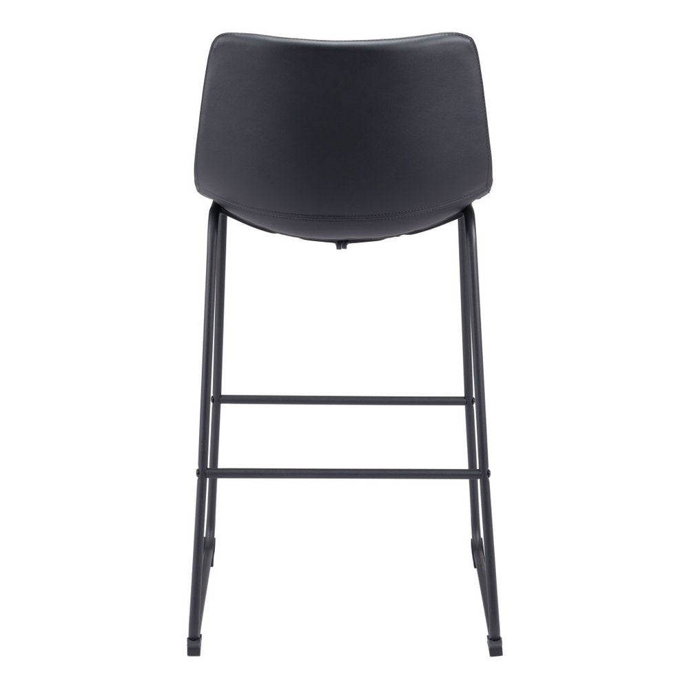 Set of Two 29" Black Faux Leather And Steel Counter Height Bar Chairs