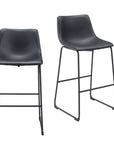 Set of Two 29" Black Faux Leather And Steel Counter Height Bar Chairs