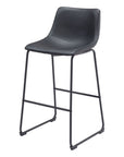 Set of Two 29" Black Faux Leather And Steel Counter Height Bar Chairs