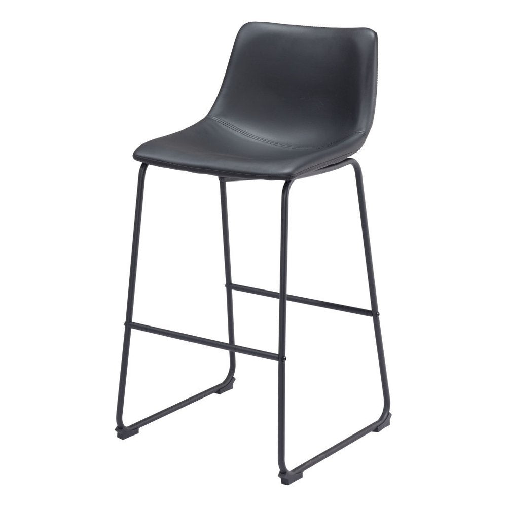 Set of Two 29" Black Faux Leather And Steel Counter Height Bar Chairs