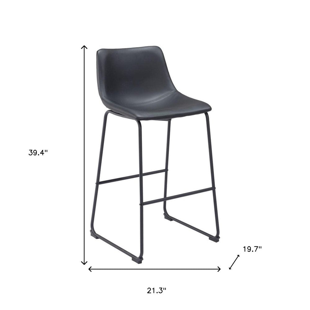 Set of Two 29" Black Faux Leather And Steel Counter Height Bar Chairs