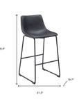Set of Two 29" Black Faux Leather And Steel Counter Height Bar Chairs
