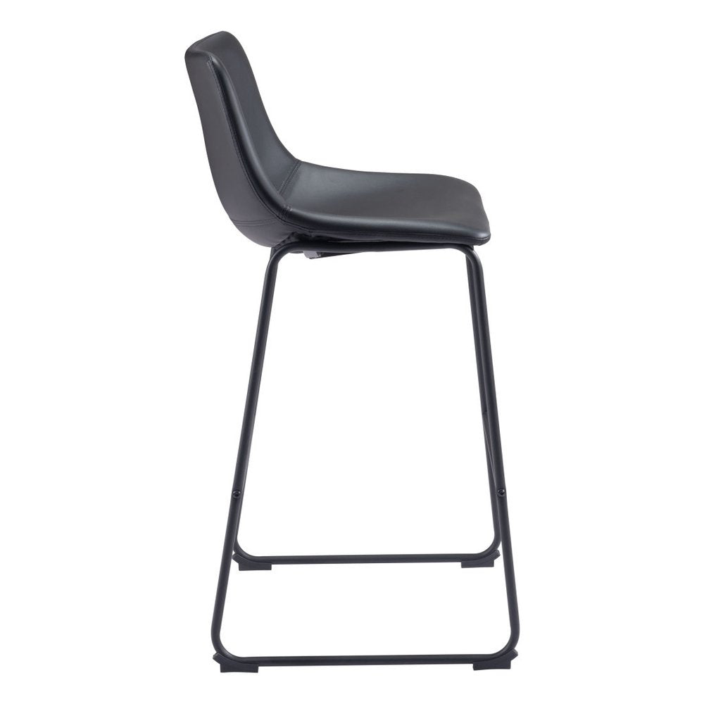 Set of Two 29" Black Faux Leather And Steel Counter Height Bar Chairs