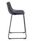 Set of Two 29" Black Faux Leather And Steel Counter Height Bar Chairs