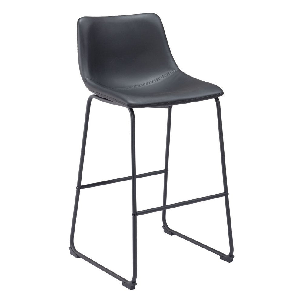 Set of Two 29" Black Faux Leather And Steel Counter Height Bar Chairs