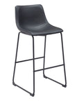 Set of Two 29" Black Faux Leather And Steel Counter Height Bar Chairs