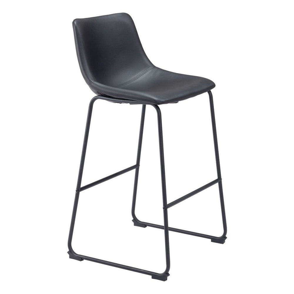 Set of Two 29" Black Faux Leather And Steel Counter Height Bar Chairs