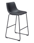 Set of Two 29" Black Faux Leather And Steel Counter Height Bar Chairs