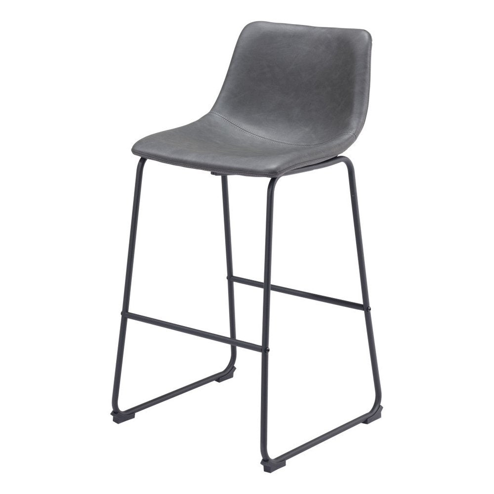 Set of Two 29" Charcoal And Black Faux Leather And Steel Counter Height Bar Chairs