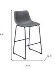 Set of Two 29" Charcoal And Black Faux Leather And Steel Counter Height Bar Chairs