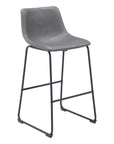 Set of Two 29" Charcoal And Black Faux Leather And Steel Counter Height Bar Chairs