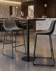 Set of Two 29" Charcoal And Black Faux Leather And Steel Counter Height Bar Chairs