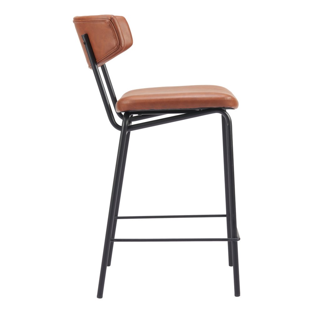 Set of Two 30" Black Faux Leather And Steel Low Back Bar Height Bar Chairs