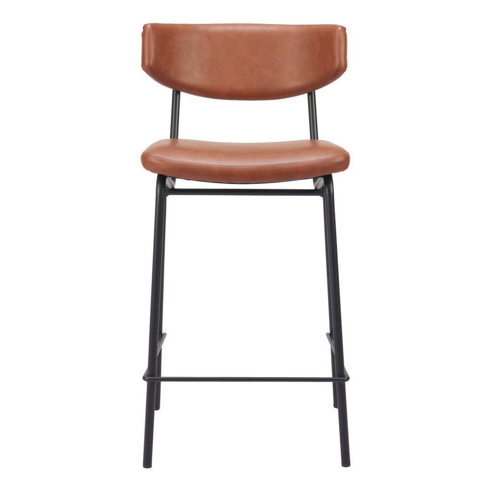Set of Two 30" Black Faux Leather And Steel Low Back Bar Height Bar Chairs