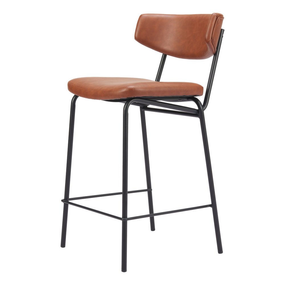 Set of Two 30" Black Faux Leather And Steel Low Back Bar Height Bar Chairs