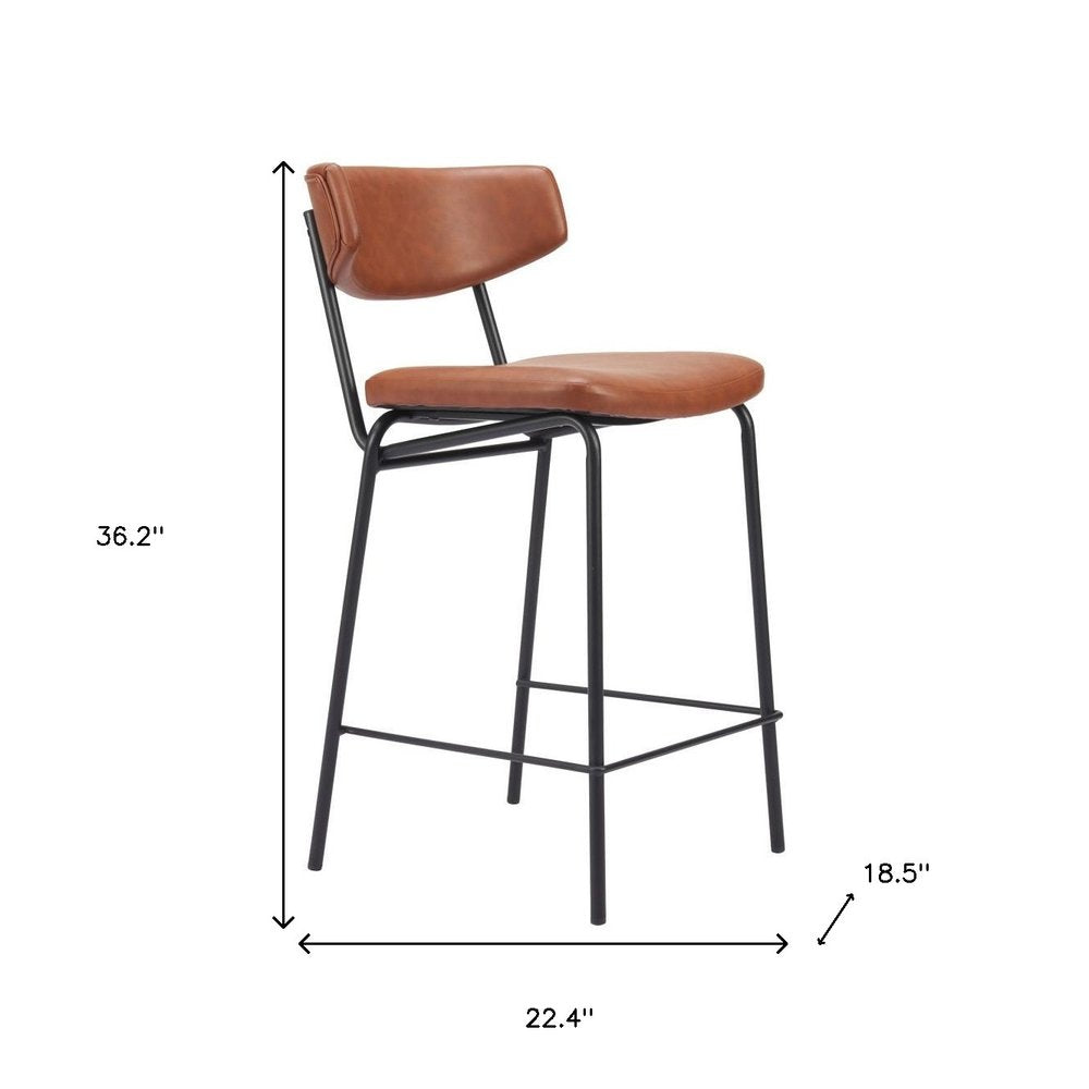 Set of Two 30" Black Faux Leather And Steel Low Back Bar Height Bar Chairs