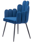 Set of Two Navy Blue And Black Tufted Velvet And Steel Dining Arm Chairs