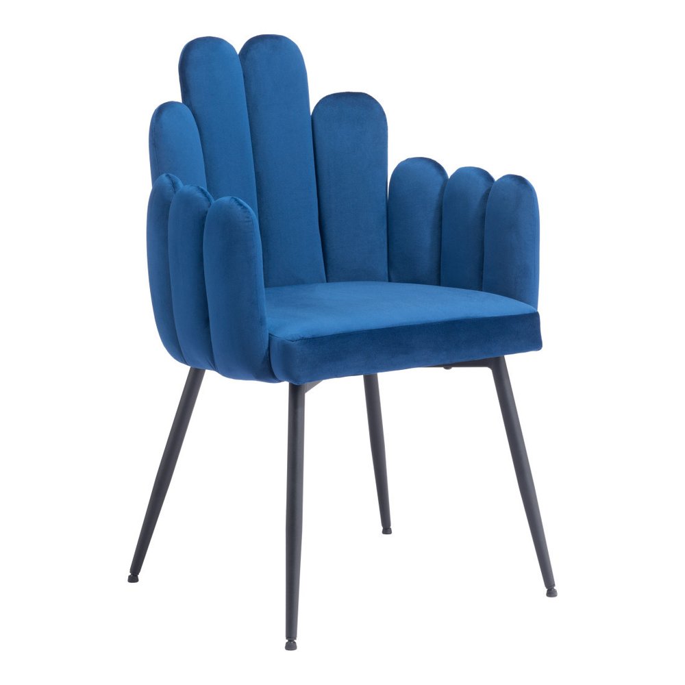 Set of Two Navy Blue And Black Tufted Velvet And Steel Dining Arm Chairs