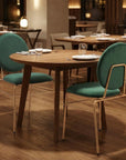 Set of Two Green And Gold Velvet And Steel Dining Side Chairs