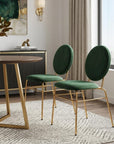 Set of Two Green And Gold Velvet And Steel Dining Side Chairs