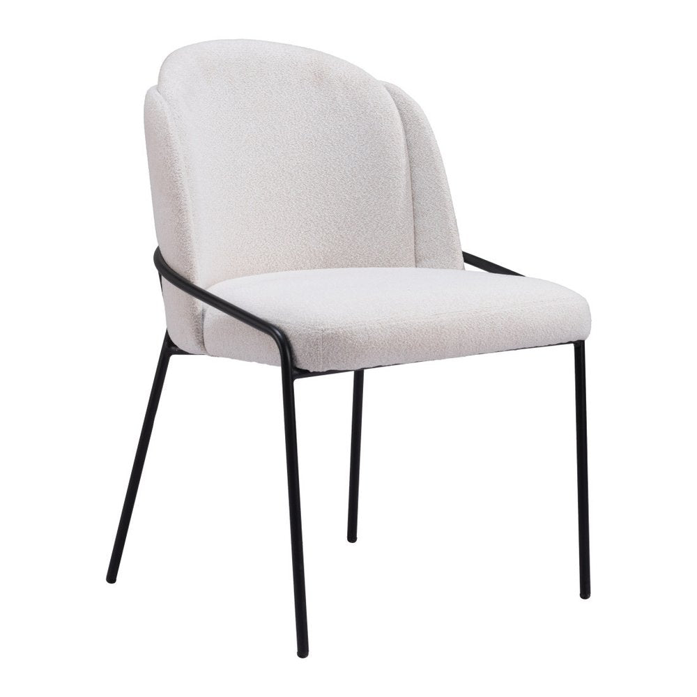 Set of Two Ivory And Black Faux Shearling And Steel Dining Side Chairs