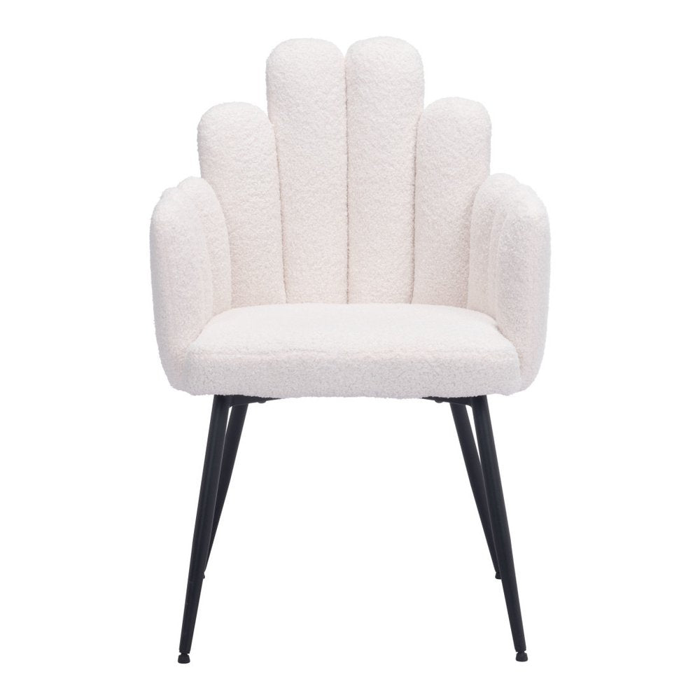 Set of Two Ivory And Black Tufted Boucle And Steel Dining Arm Chairs