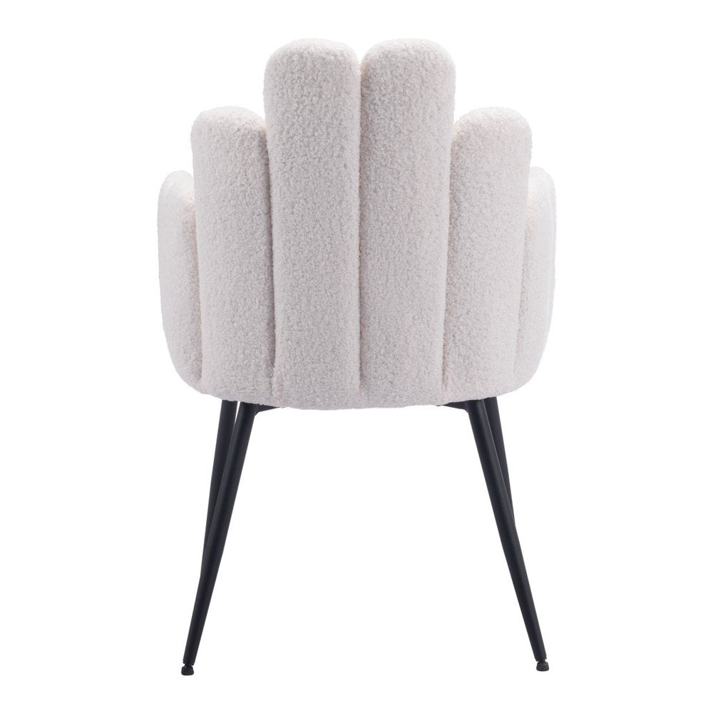 Set of Two Ivory And Black Tufted Boucle And Steel Dining Arm Chairs