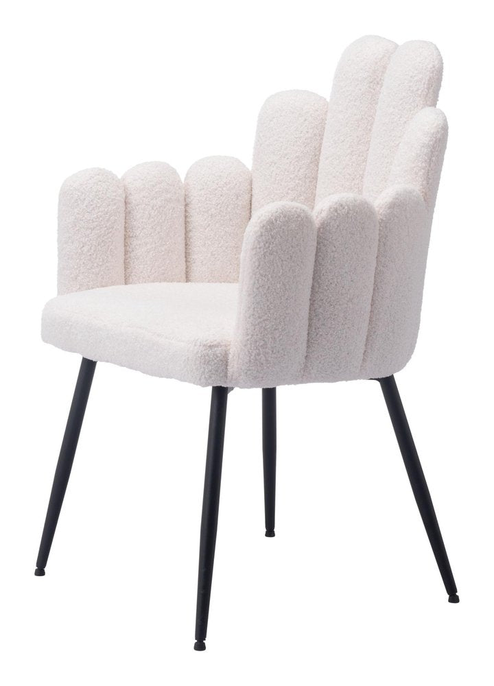 Set of Two Ivory And Black Tufted Boucle And Steel Dining Arm Chairs