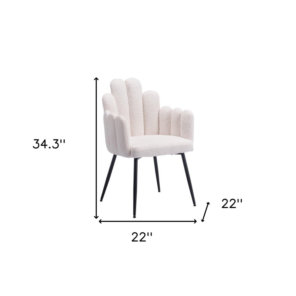 Set of Two Ivory And Black Tufted Boucle And Steel Dining Arm Chairs