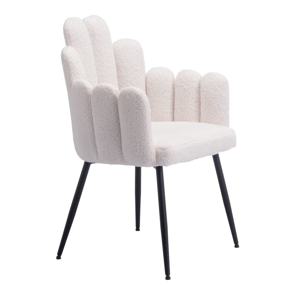 Set of Two Ivory And Black Tufted Boucle And Steel Dining Arm Chairs