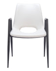 Set of Two White And Black Faux Leather And Steel Dining Arm Chairs