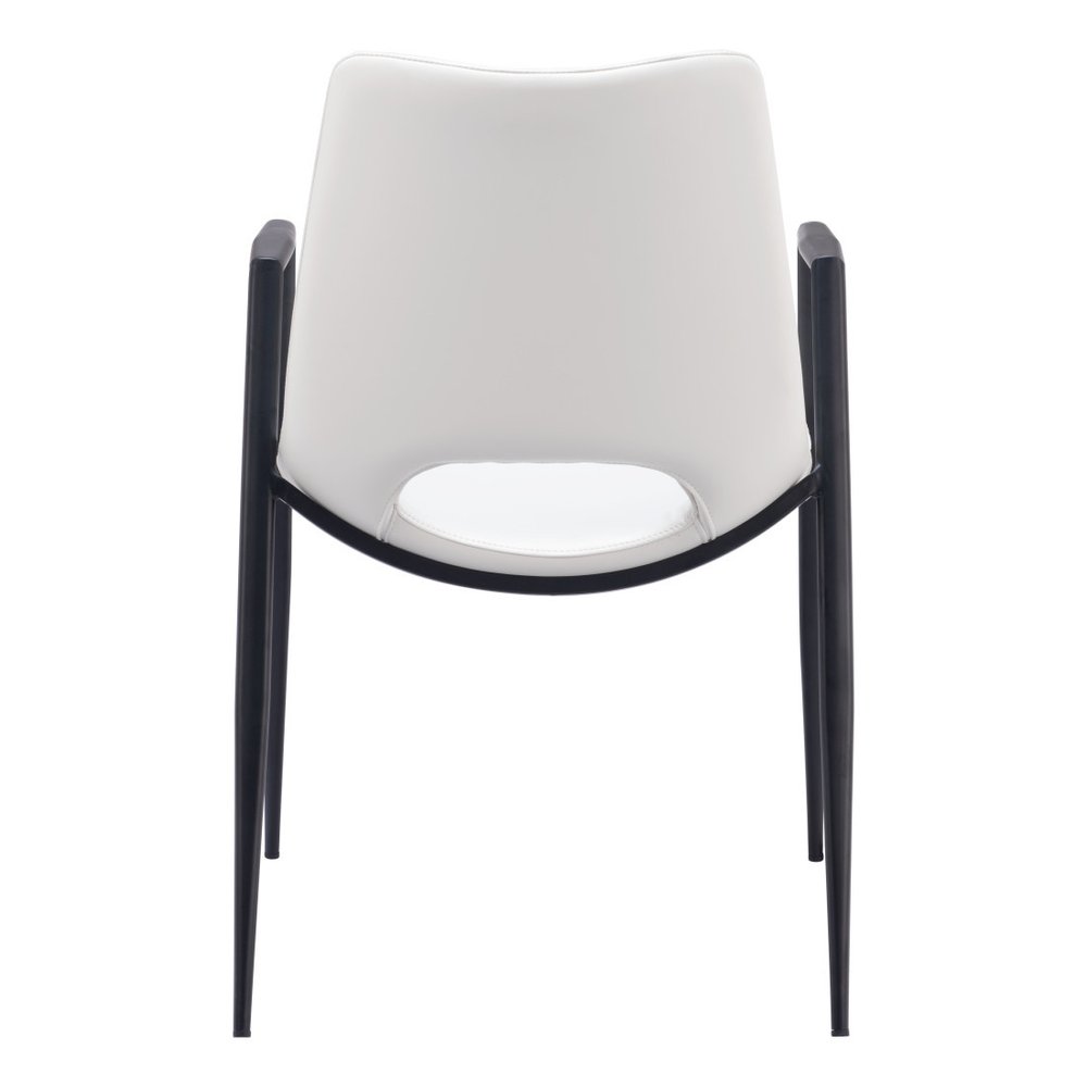 Set of Two White And Black Faux Leather And Steel Dining Arm Chairs